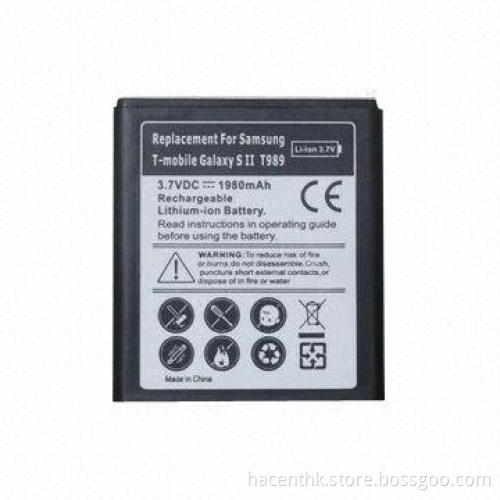 Mobile Battery for Samsung Galaxy S2 T989, 3.7V, 1,980mAh, Made in China
